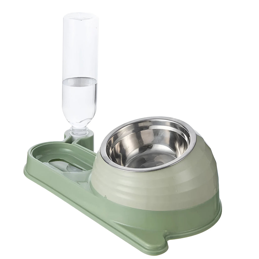 Automatic cat feeding bowl set with water dispenser bottle and elevated food bowl