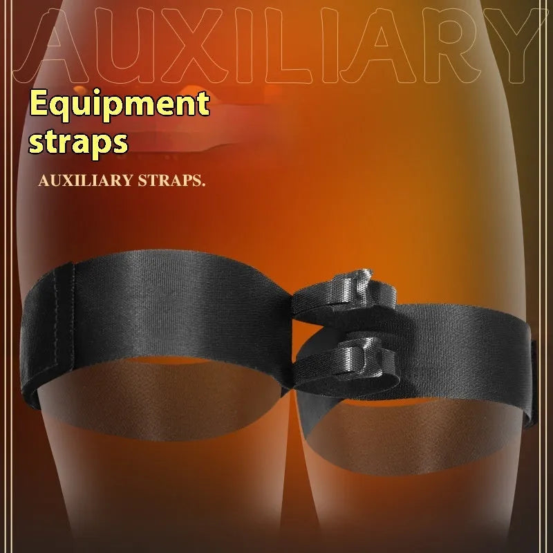 Black adjustable adult toy strap made from knitted belt material for intimate use