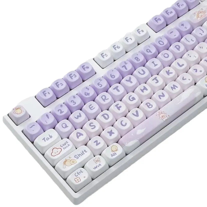 PBT gradient purple rabbit key cap set for mechanical keyboards with sublimation printed design