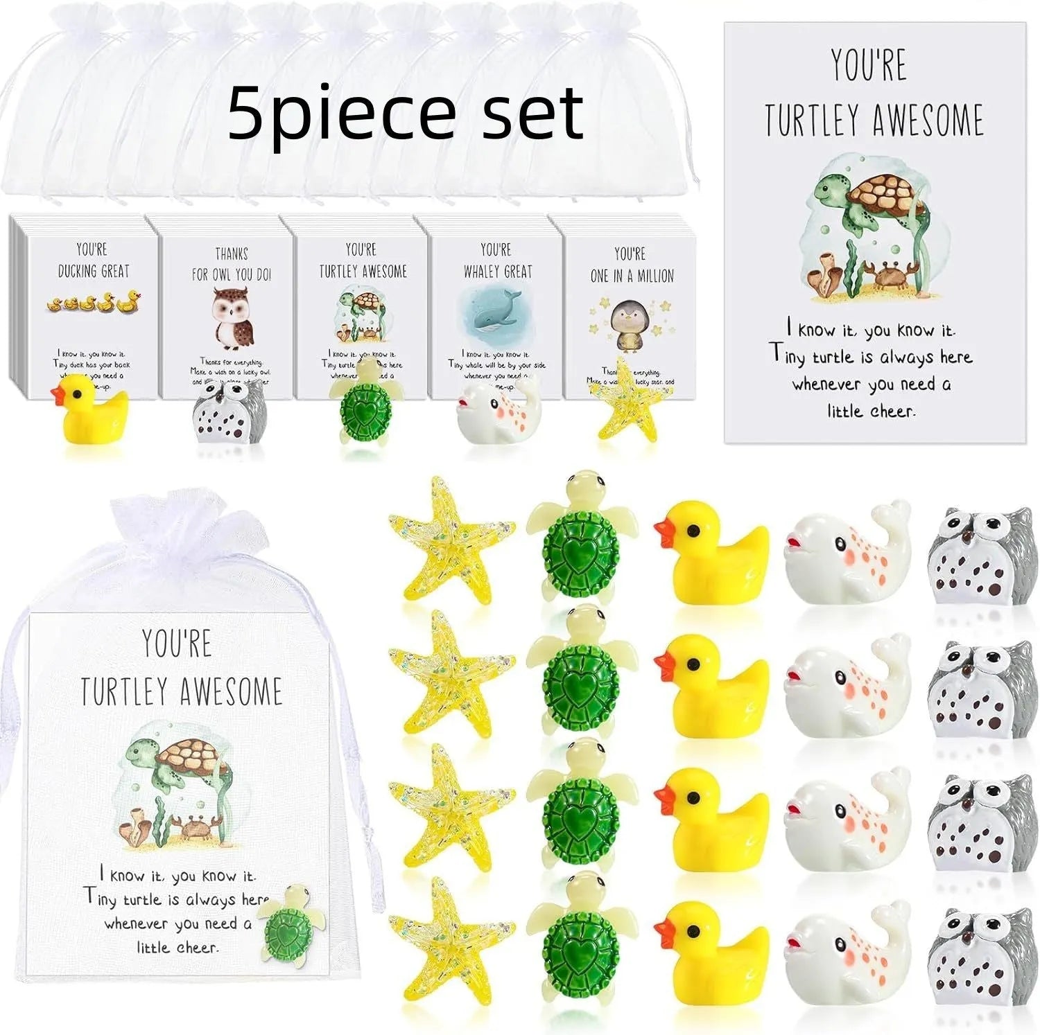 Resin greeting cards with pun designs and inspirational quotes in pocket-sized format