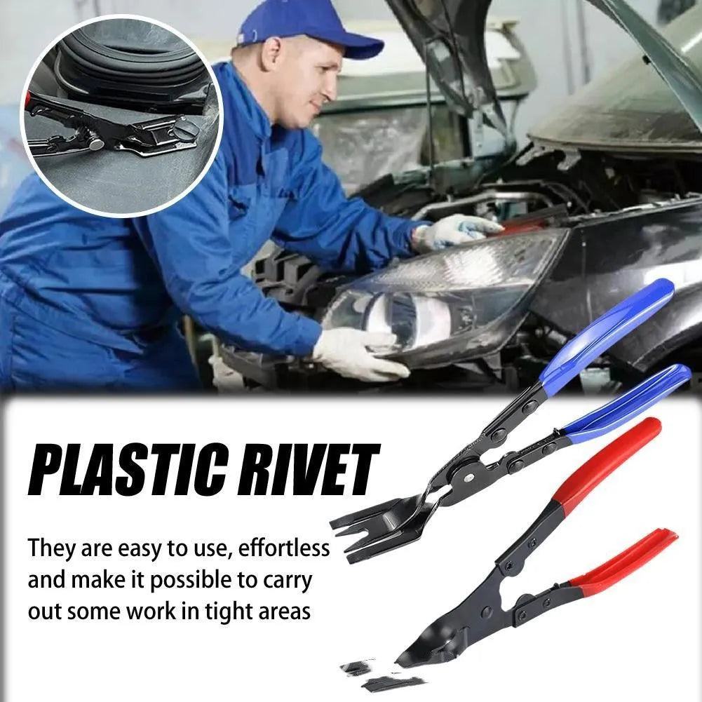 Blue steel car universal disassembly separator pliers tool for removing door panels and trim clips.