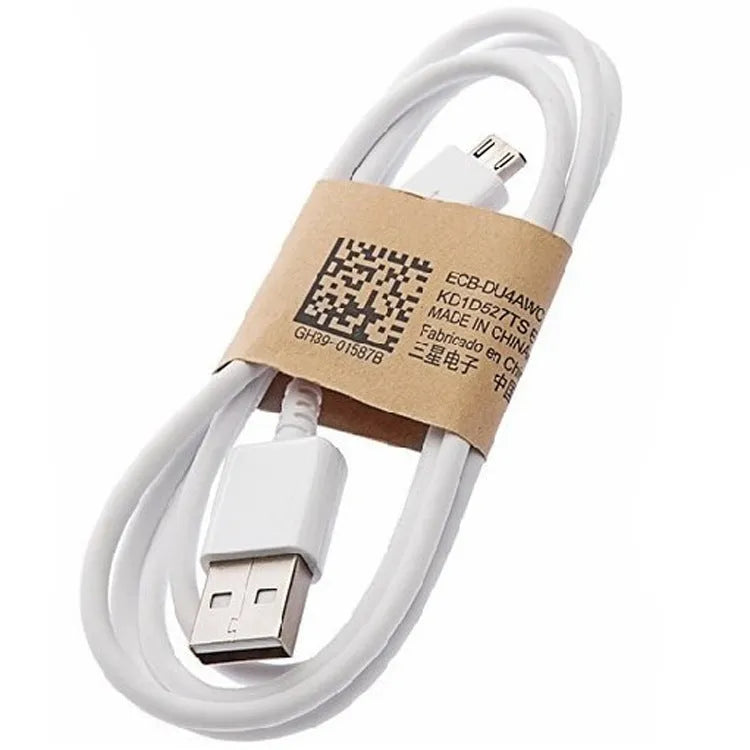 Black and white Android Micro USB to USB charging and data cable measuring 1 metre in length