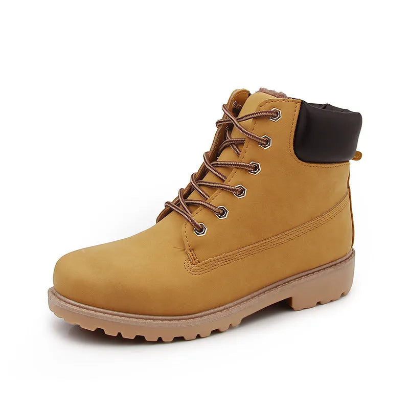 Men's pink Martin boots with velvet lining, round toe design and lace-up front closure