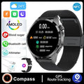 Black Bluetooth smartwatch with TFT touchscreen displaying health metrics and call functions