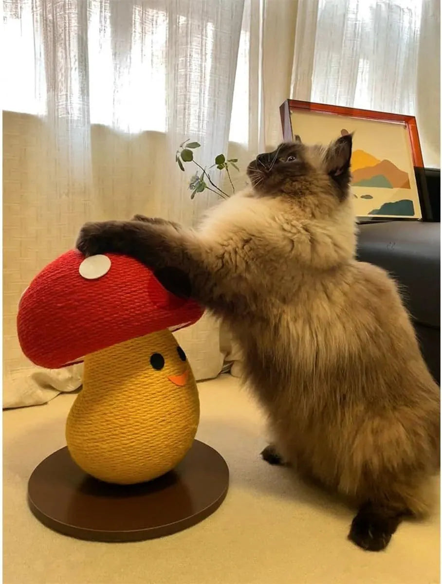 Round mushroom-shaped foldable cat scratcher board made from corrugated cardboard