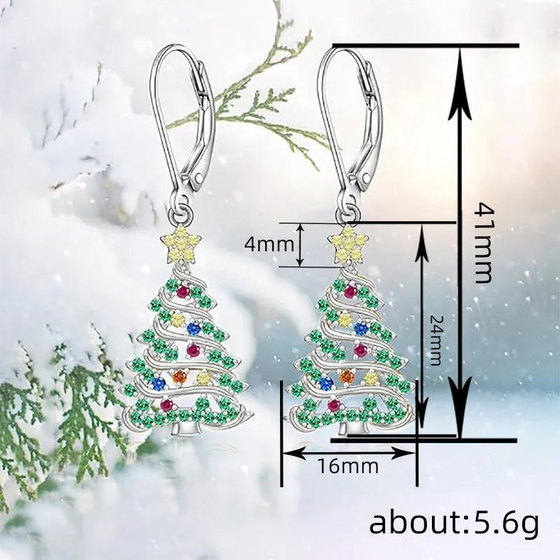 Women's copper Christmas tree earrings with star shape in white gold colour