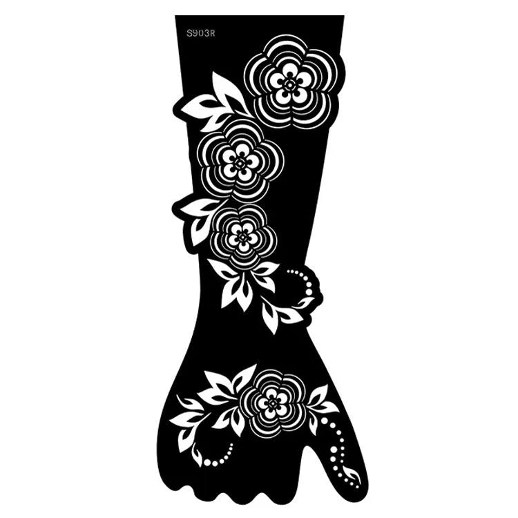 Set of geometric hollow template tattoo stickers showing 3D paper carving detail on sample designs.