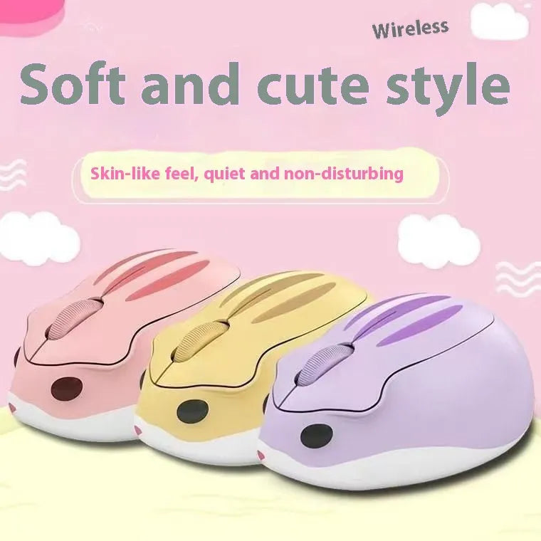 Hamster wireless Bluetooth silent mouse in yellow, pink, or grey colours showing compact design