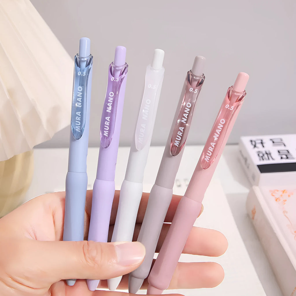 Macaron colour press gel pen showing 0.5mm tip and three smoked colour options