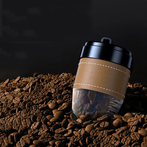 Cup-shaped car air freshener with coffee beans fragrance in plastic housing