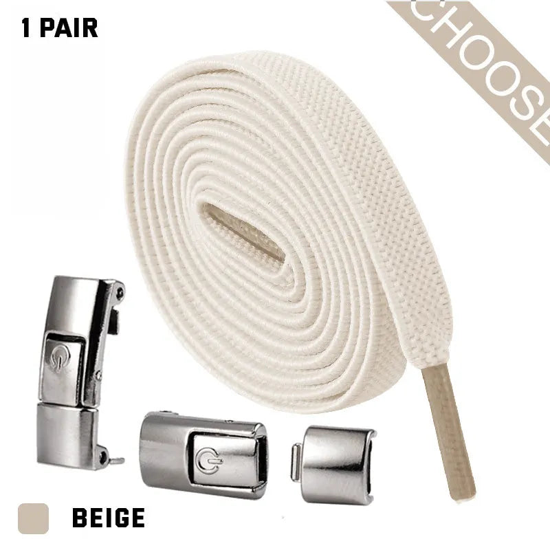 Press lock elastic no-tie shoelaces with widened 8mm flat profile in assorted colours