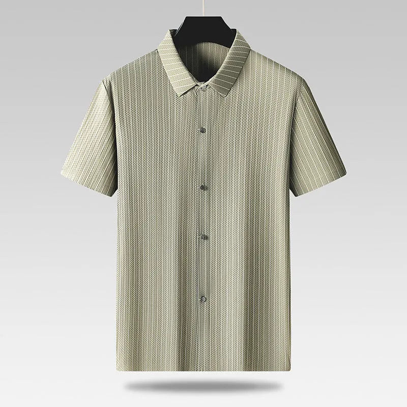 Men's plus size square collar striped ice silk casual shirt in loose fit