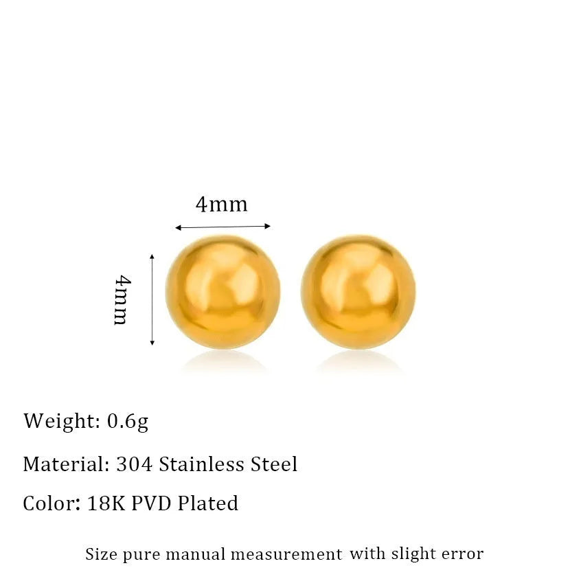 Stainless steel ball stud earrings with geometric design in gold or silver finish.