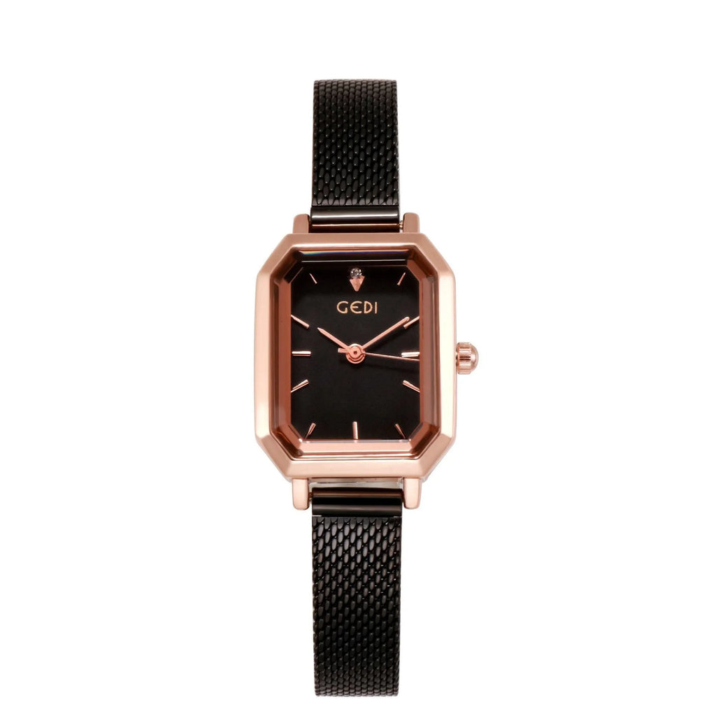 Women's square retro casual watch with rose shell available in six dial colour options