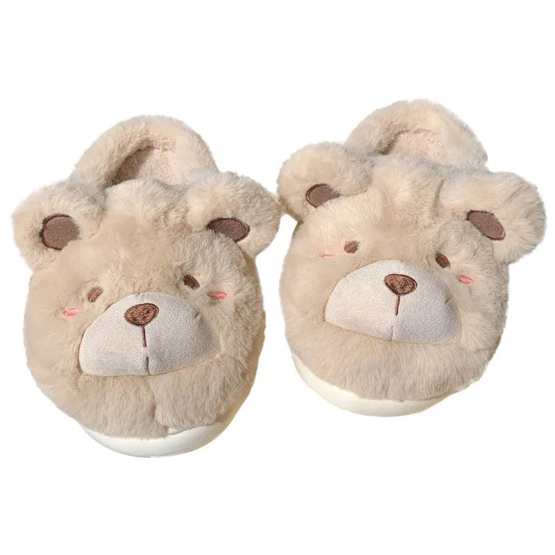 Women's plush baotou slippers in suede with round toe, shown in milky white colour.
