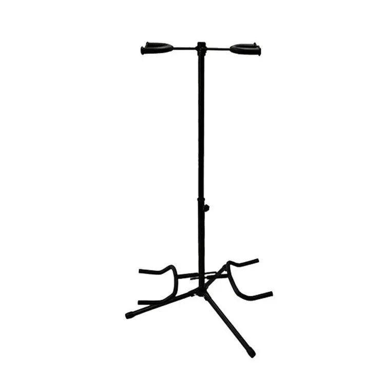 Black iron vertical double-headed adjustable guitar stand for acoustic and electric instruments