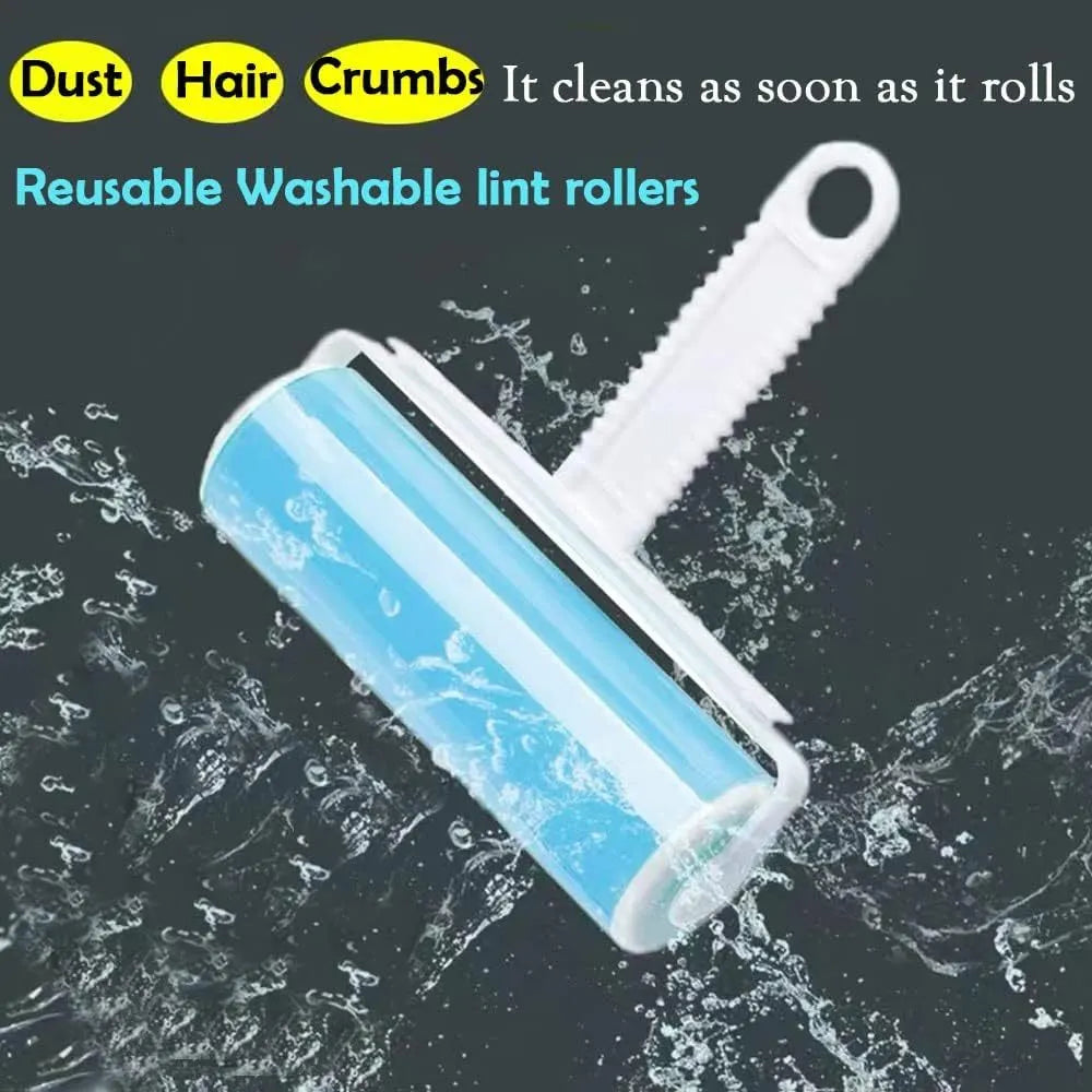 Blue washable reusable lint roller with protective cover for pet hair removal
