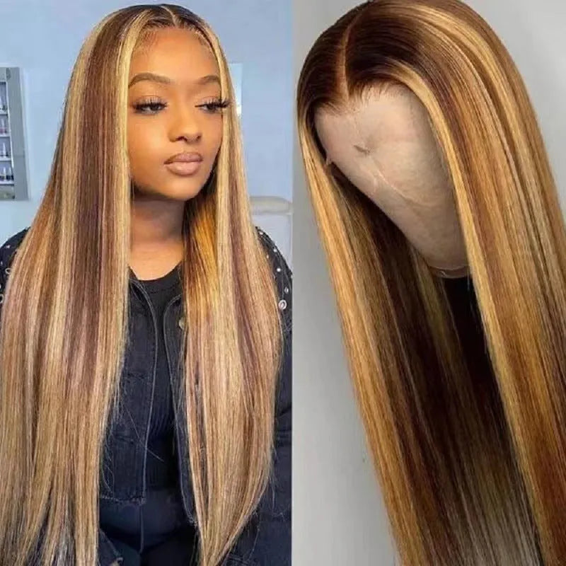 Front lace wig with African black gradient colour in big wave style on a sheath base
