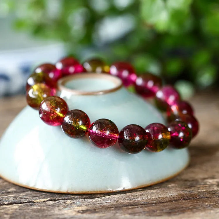 Handmade watermelon crystal bracelet for women showing four bead size options