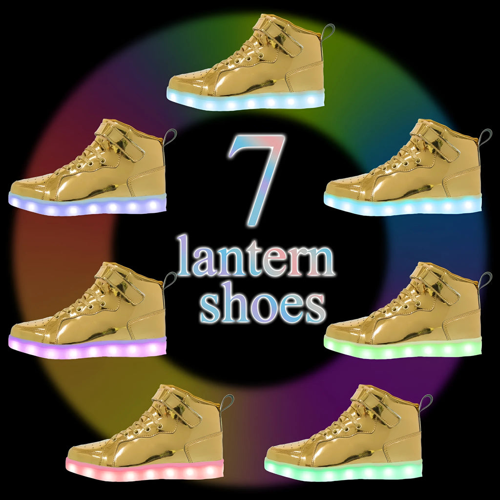 LED light-up high-top dance shoes in black with velcro straps and glowing soles.