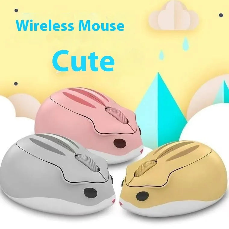 Hamster wireless Bluetooth silent mouse in yellow, pink, or grey colours showing compact design