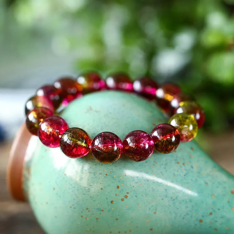 Handmade watermelon crystal bracelet for women showing four bead size options