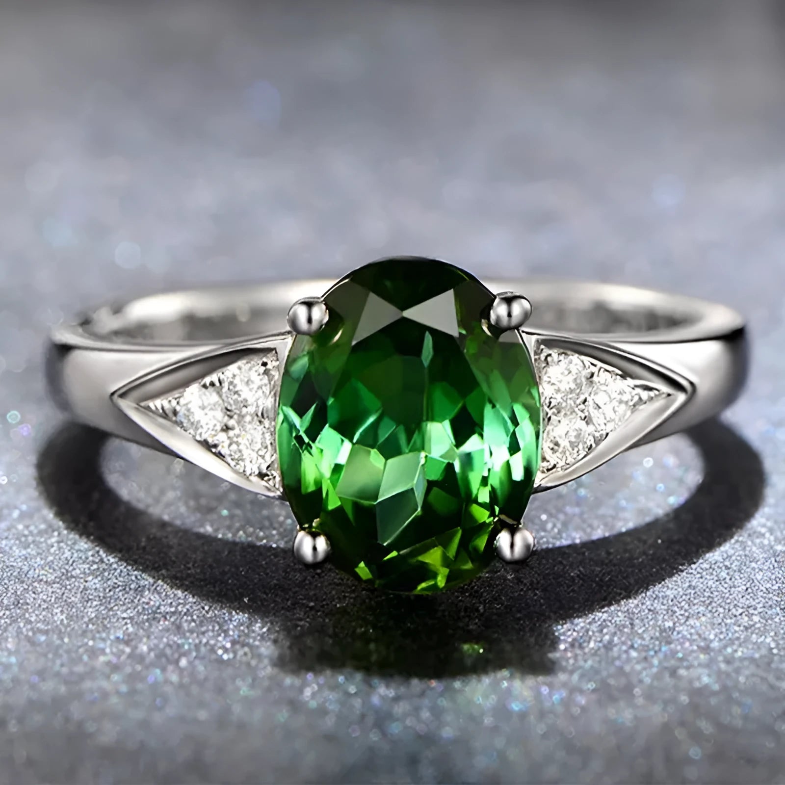 Women's court style ring with inlaid red and blue natural zircon stones in heart, water drop, and bell patterns.