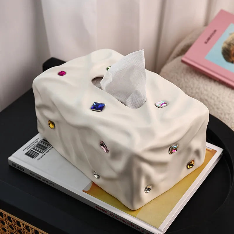 Ceramic tissue box in matte coconut milk white or silver plated finish for home organisation