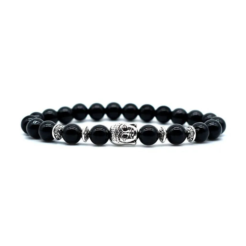 19mm amethyst crystal Buddha head bracelet with tiger eye stone charm on wrist