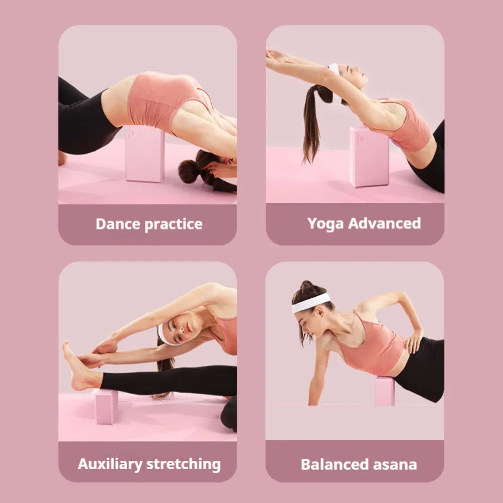 Solid colour EVA foam yoga blocks measuring 23x15x7.6cm for gym training and Pilates