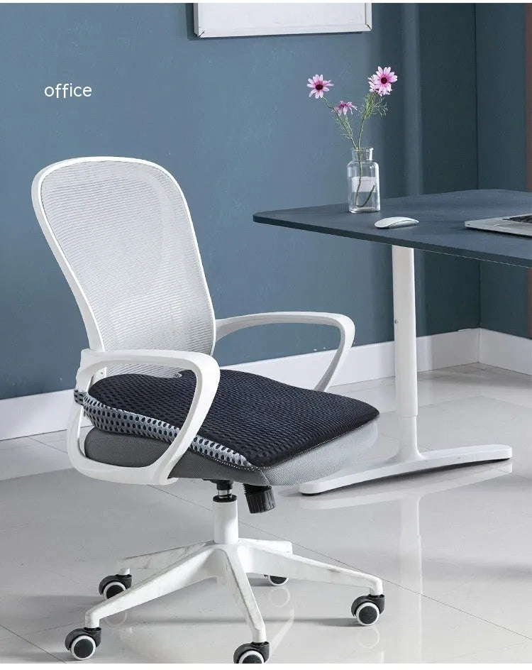 Memory foam car cushion with fixed strap on office chair in milky white colour