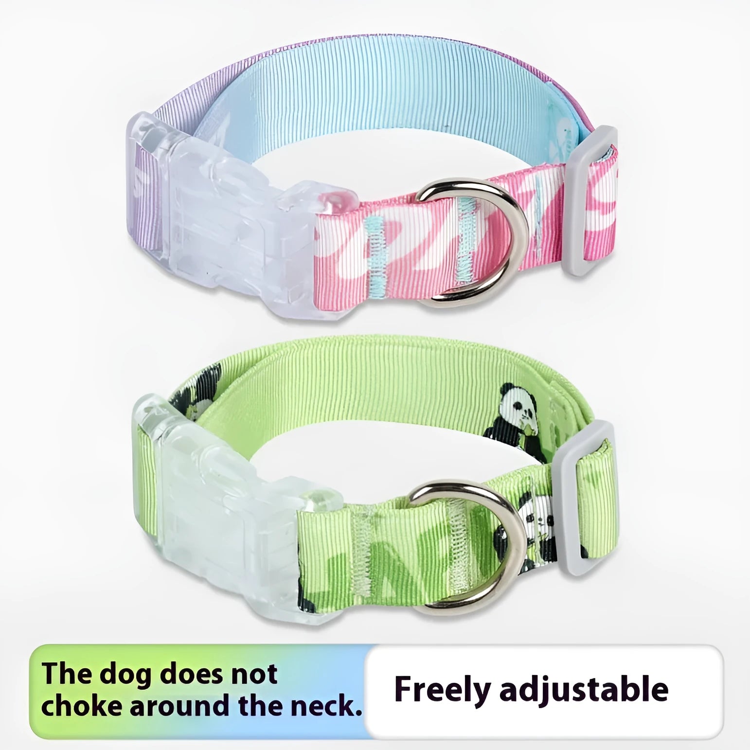 Nylon dog collar with cartoon gradient pattern in gradient colour and panda green options