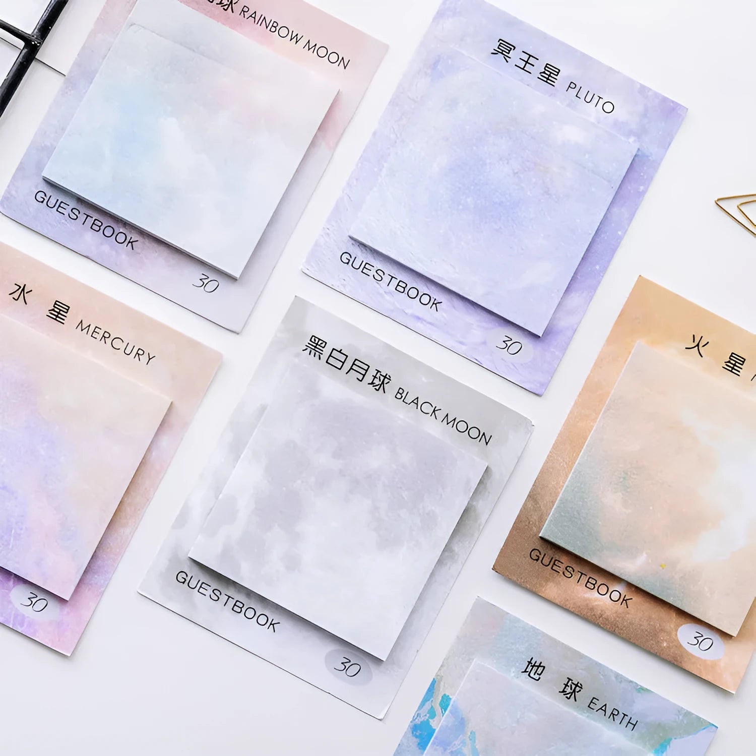 Square planet sticky notes notepad with astronomy designs measuring 7.3cm