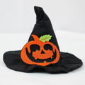Black polyester Halloween pet hat, size M, 16.5cm diameter, 13.5cm height, pumpkin and bat designs