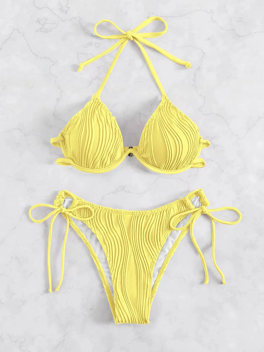 Women's steel bracket support bikini swimsuit in multiple colour options with polyester construction