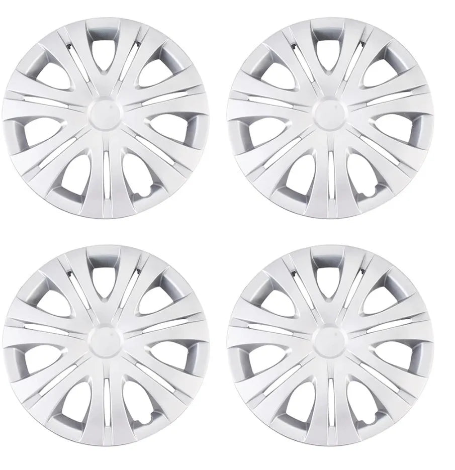 Universal car wheel hub cover in ABS plastic showing black, silver, and electroplated finish options.