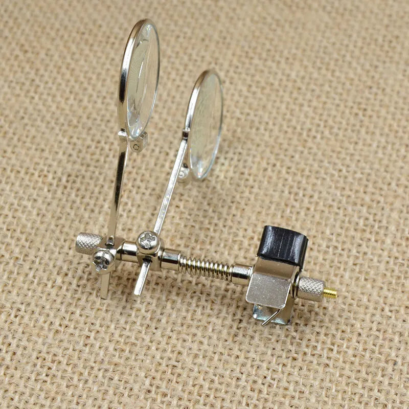 Auxiliary reading glasses double clip with metal bracket and glass lens attached to eyewear