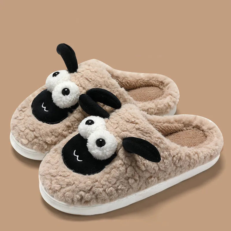 Brown suede slip-on slippers with thermal lining and sewn PVC sole