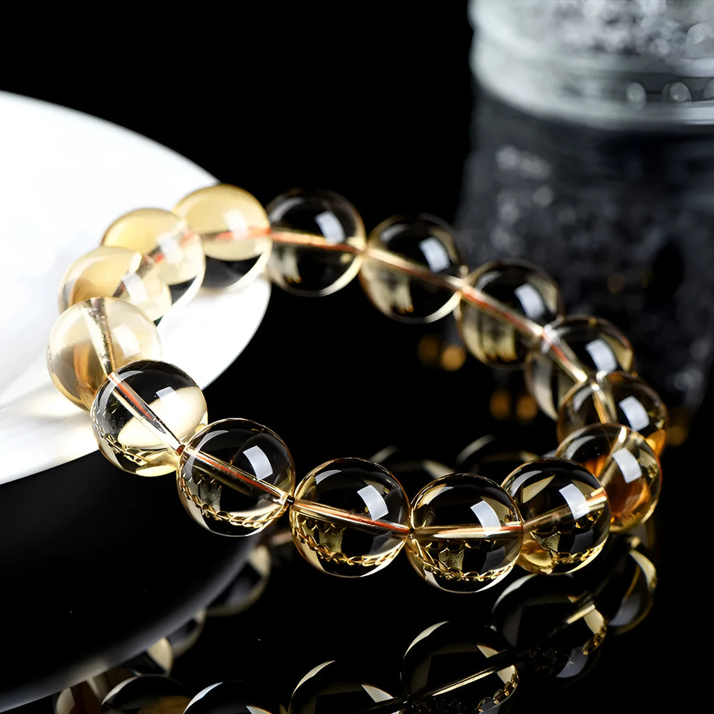 Natural citrine scattered beads ball bracelet showing polished gemstone beads in an original design.