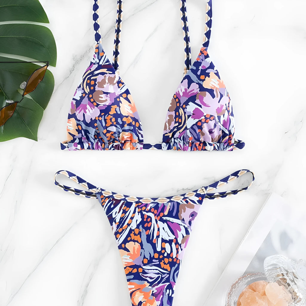 Women's floral printed polyester triangle bag swimsuit briefs style