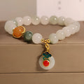 Women's ice jade crystal bracelet with Xiangyun peace buckle and pearl accents