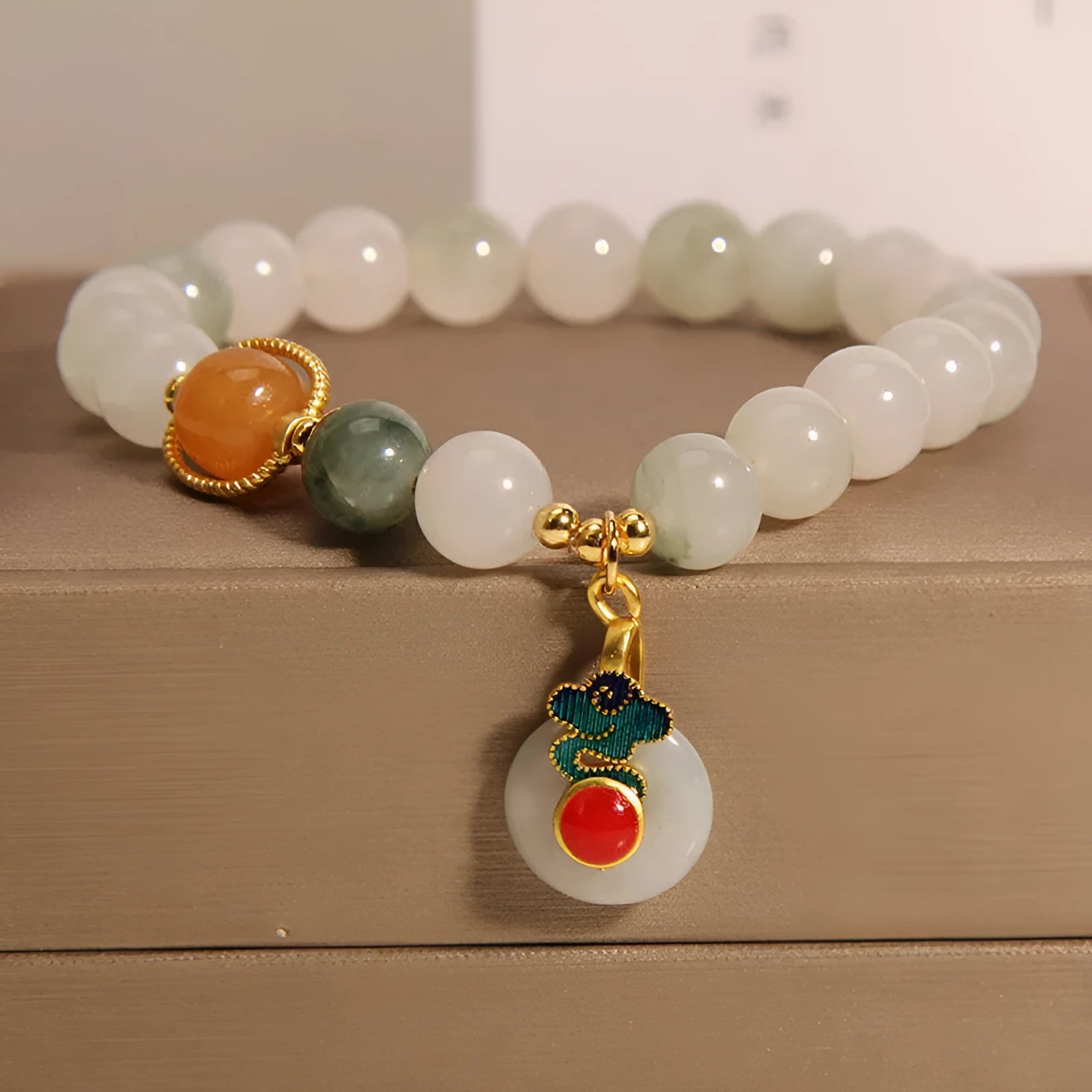 Women's ice jade crystal bracelet with Xiangyun peace buckle and pearl accents