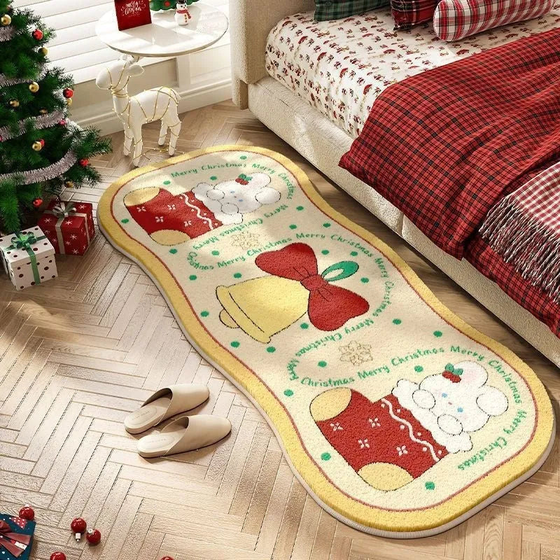 Christmas imitation cashmere carpet with plant pattern and ginger bear design in various sizes