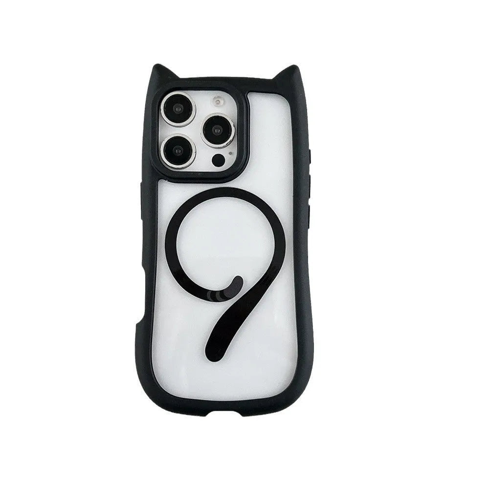 Transparent acrylic TPU iPhone 17 phone case showing magnetic suction compatibility and clear design