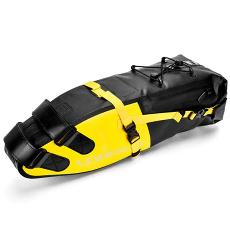 Waterproof PVC bicycle tail bag with 13-litre capacity in black, green, or yellow colours