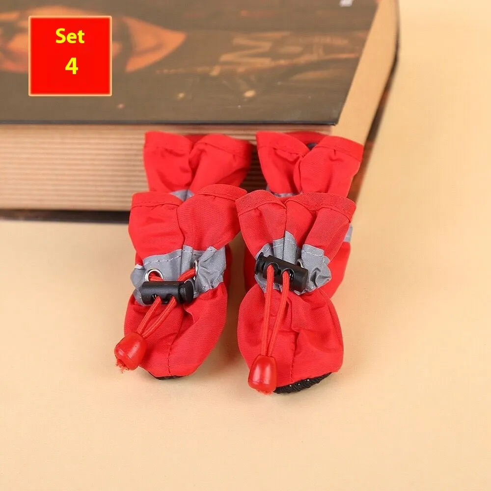 Cloth dog shoes with soft soles in multiple colours showing non-slip design and fleece lining option