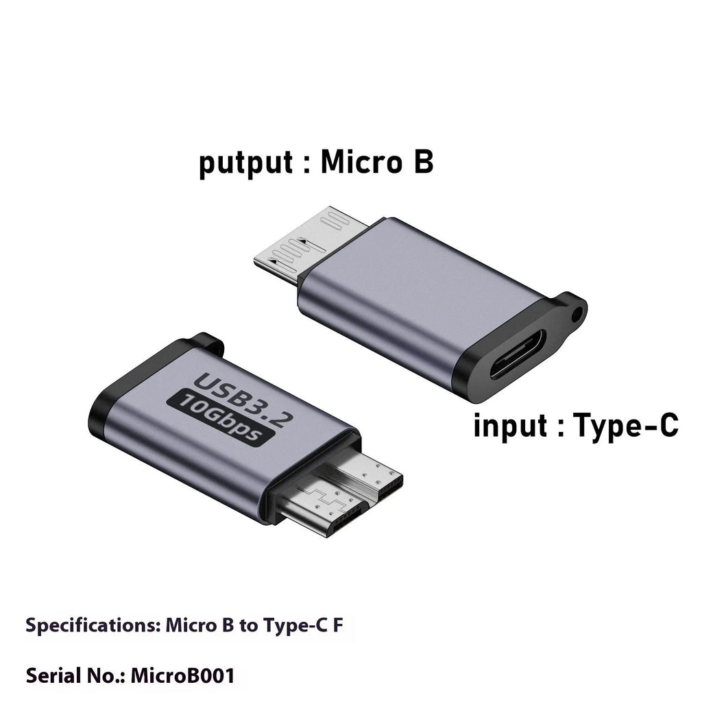 Close-up of a USB A Male to Micro B Female adapter on a white background.