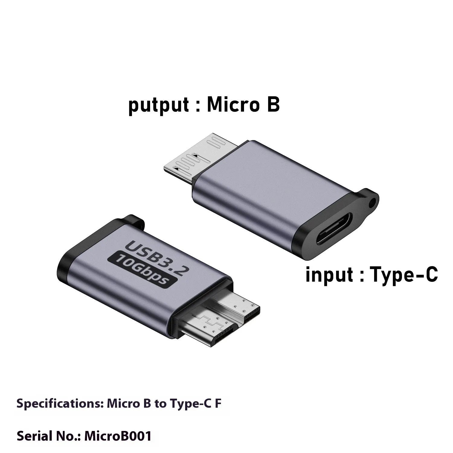 Close-up of a USB A Male to Micro B Female adapter on a white background.