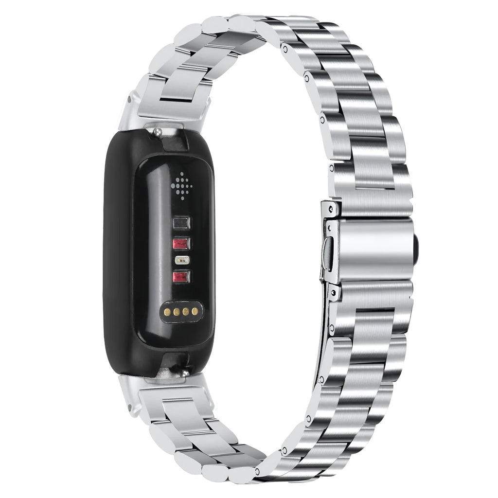 Stainless steel three-bead watch strap for Fitbit Inspire3 in multiple colour options