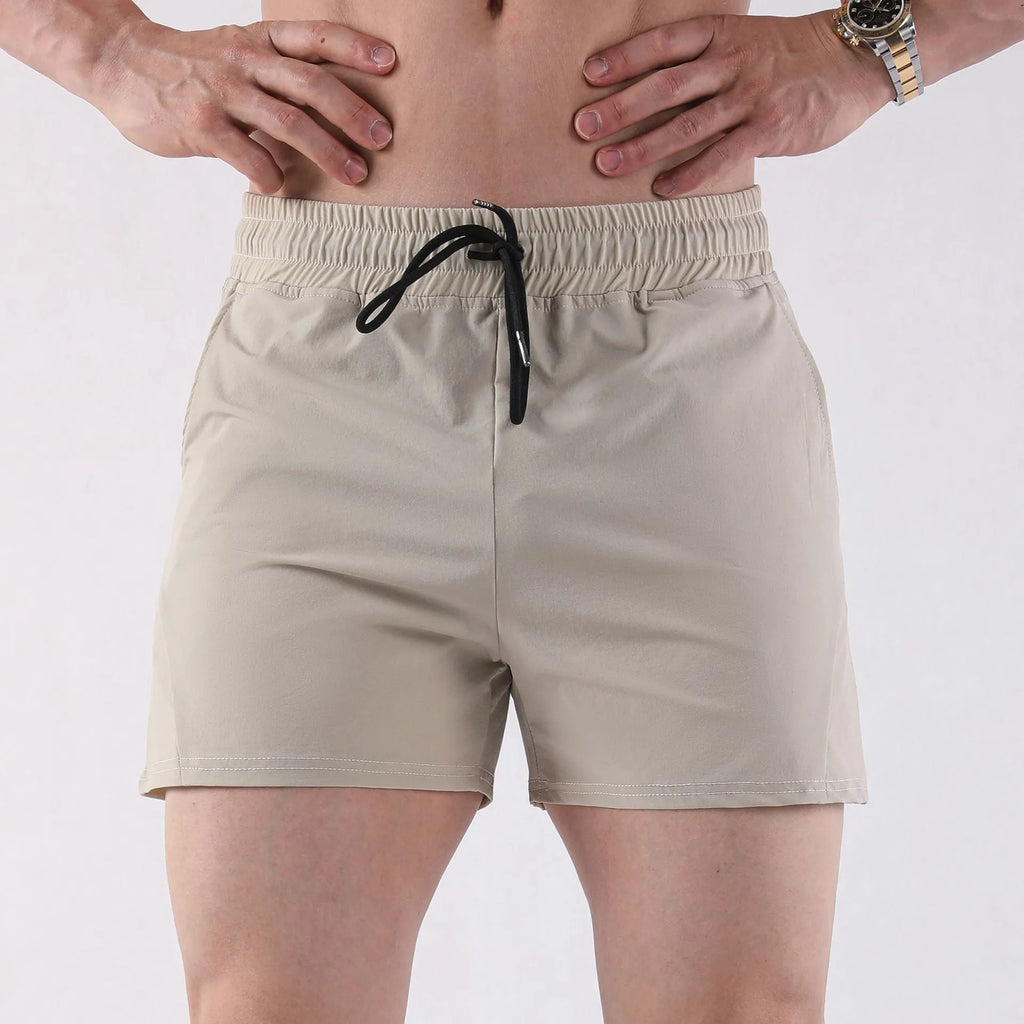 Men's thin polyester basketball shorts in grey, black, apricot or green with elastic waistband
